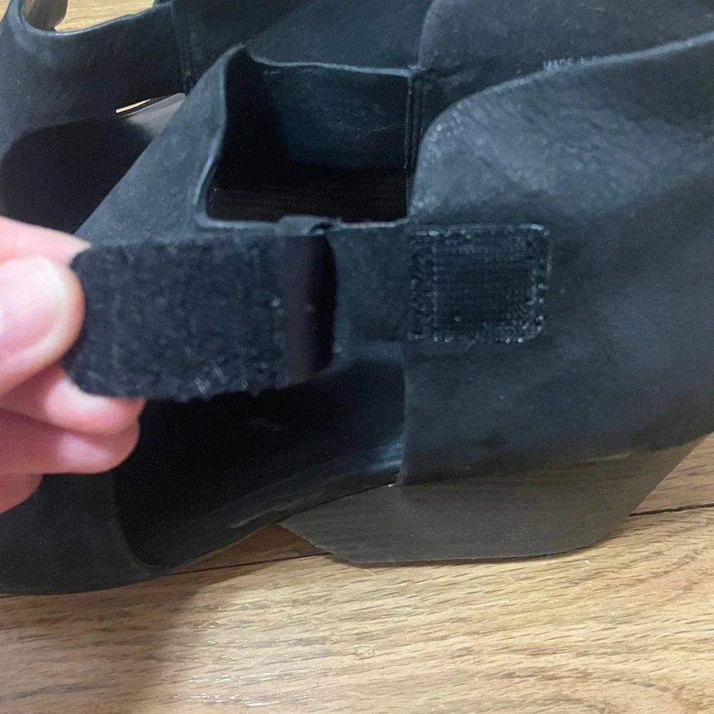 Eileen Fisher Black‎ Leather Open Toe Wedge Sandals Cutout Booties Women's 10